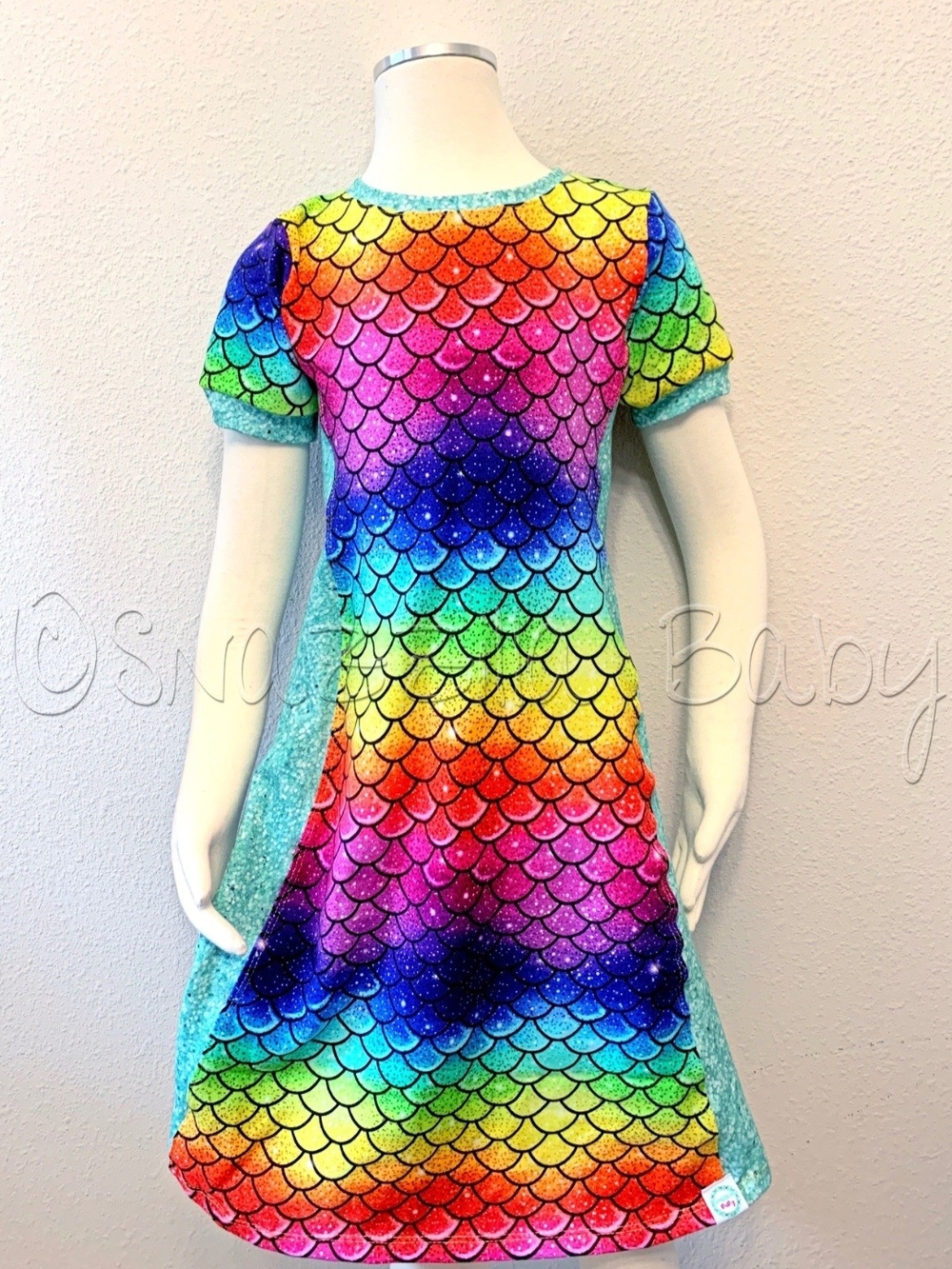 Girls' 8 Rainbow Mermaid Scale Short Sleeve Dress